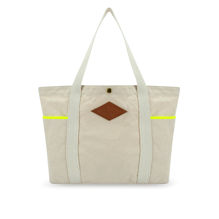 White canvas Tote with yellow neon binding made in Cape Town