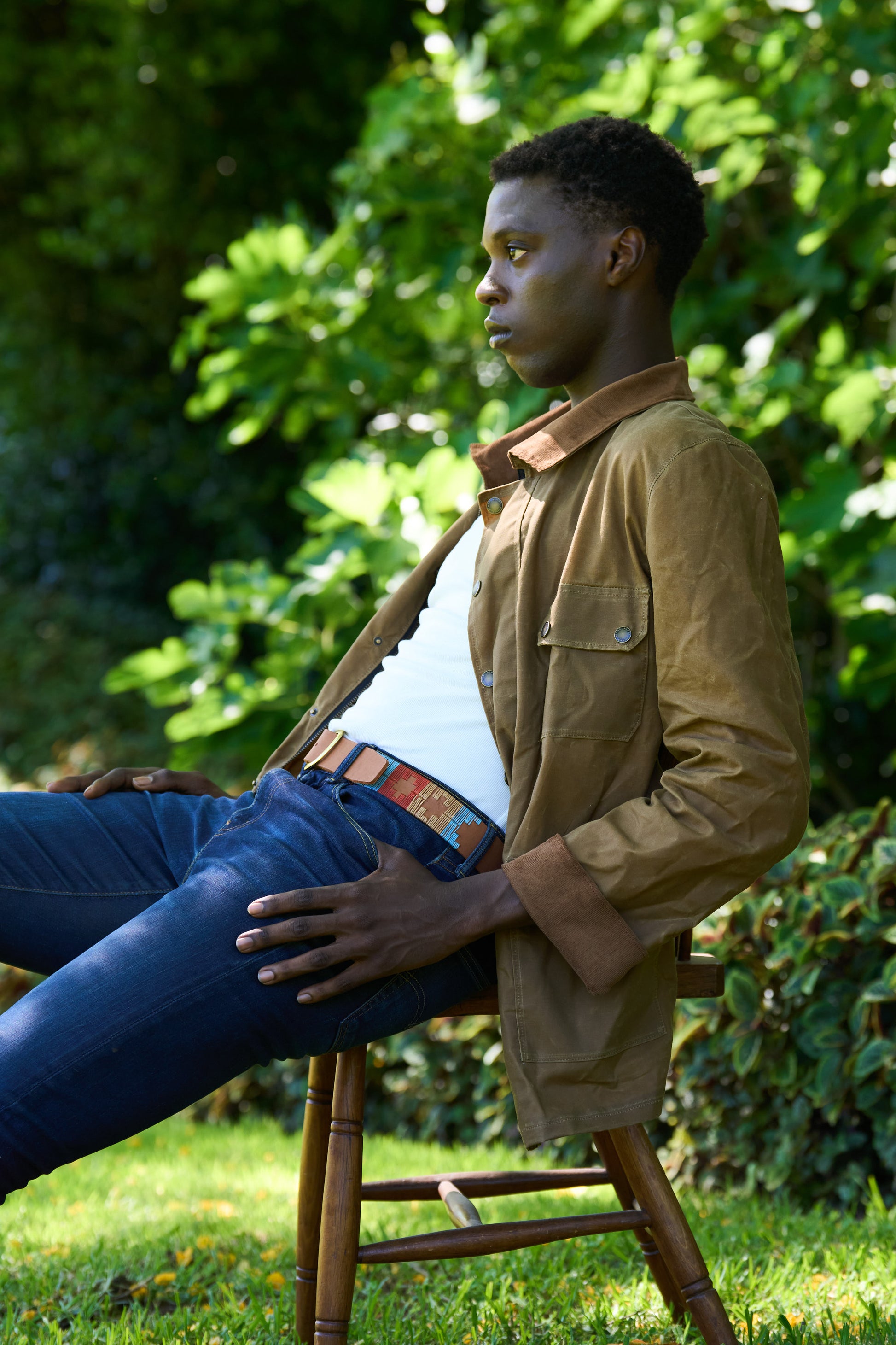 Tan leather Belt with Blue details