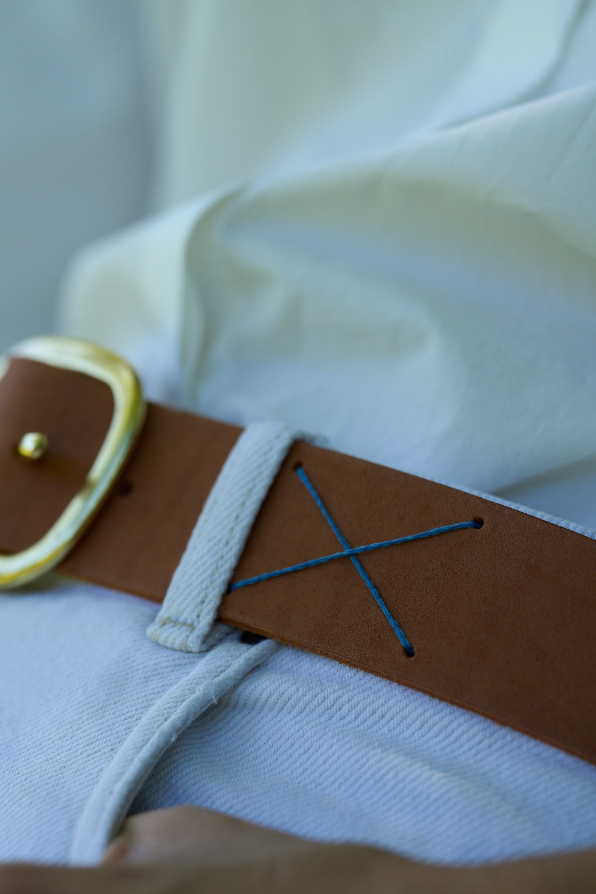 Leather Belt with X pattern in blue