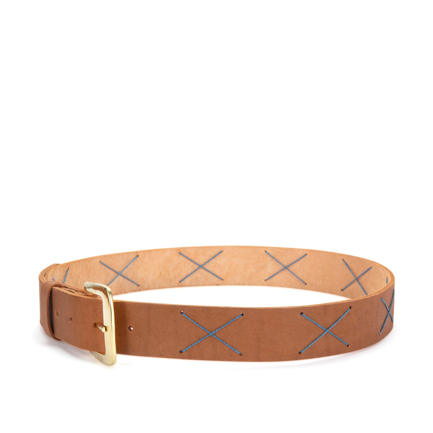 Leather Belt with X pattern in blue