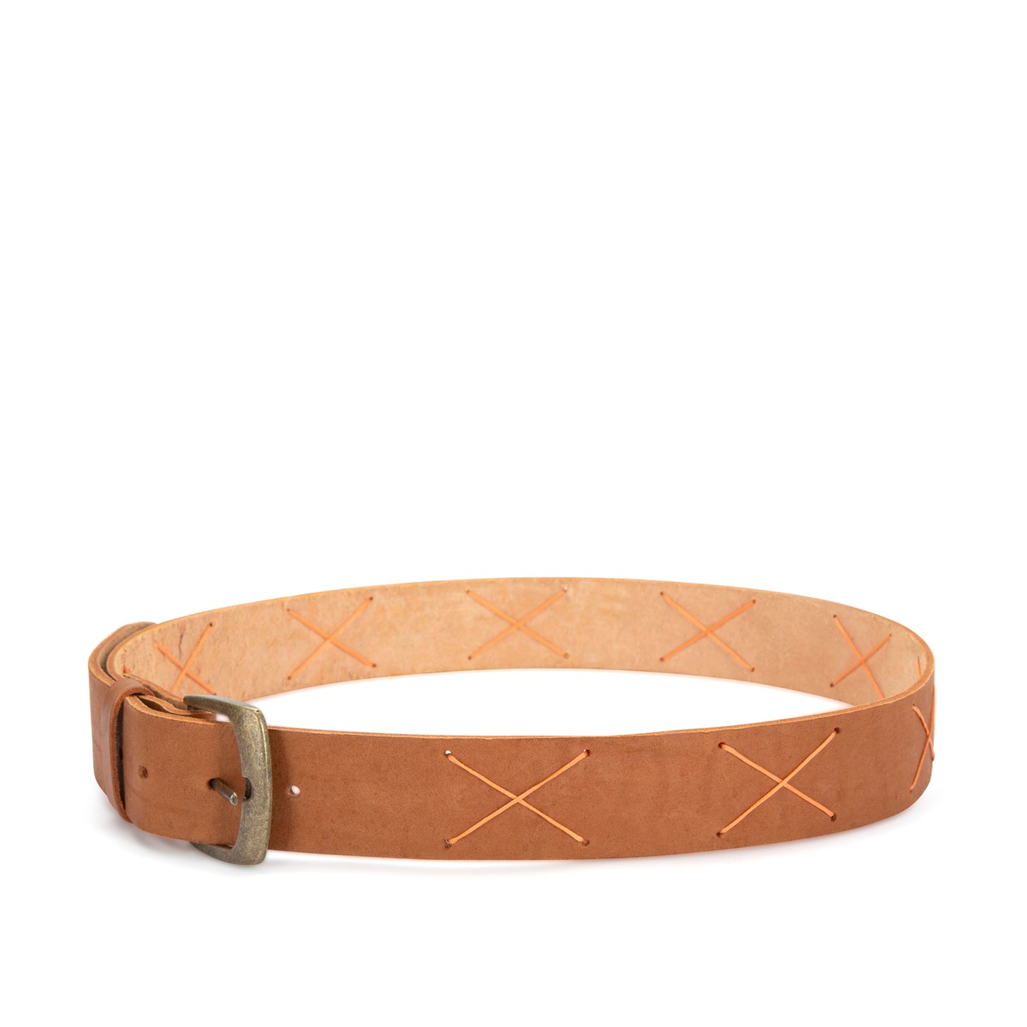 Leather Belt with X pattern in orange