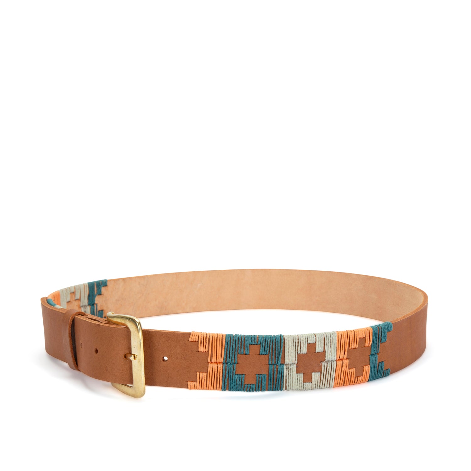 Tan leather Belt with Blue details