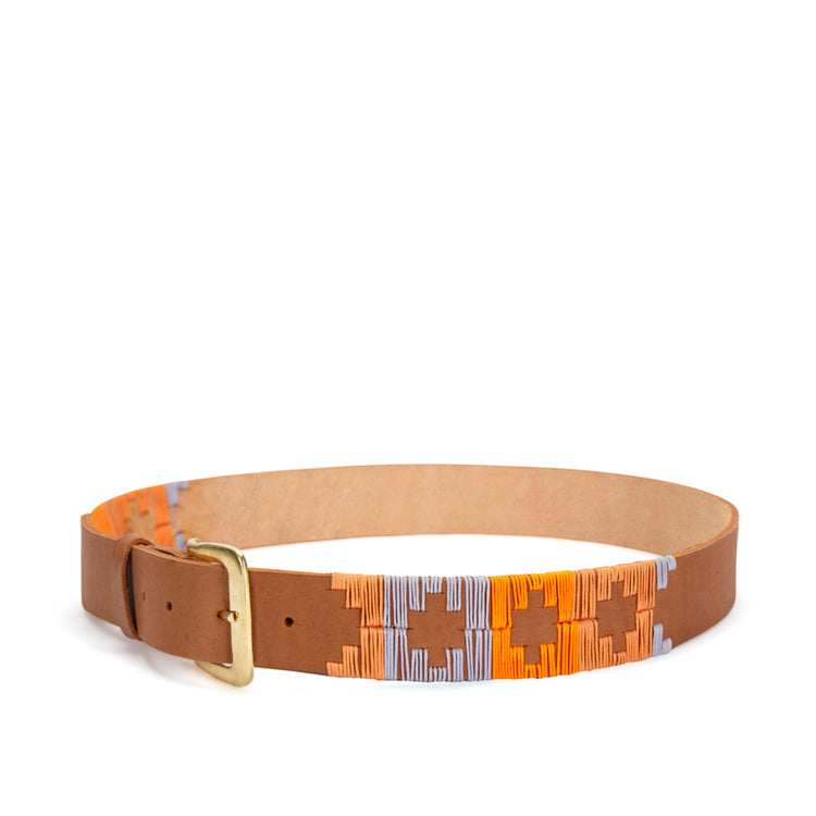 Tan leather Belt with purple details